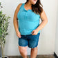 Summer Days Ice Blue Melange Ribbed Henley Button Down Tank