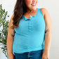 Summer Days Ice Blue Melange Ribbed Henley Button Down Tank