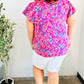 Eyes On You Fuchsia Boho Ikat Print Frill Notch Neck Top