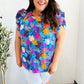 All For You Aqua Tropical Print Frill Notch Neck Puff Sleeve Top