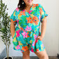 Tropical Vibes Turquoise Floral Surplice Tie Waist Romper