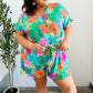 Tropical Vibes Turquoise Floral Surplice Tie Waist Romper