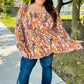 Fall in Love Taupe & Rust Floral Print Babydoll Bubble Sleeve Top