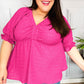 Feeling Strong Fuchsia Textured V Neck Babydoll Top