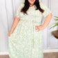 Sunny Days Sage Floral Print Fit & Flare Sash Belt V Neck Dress