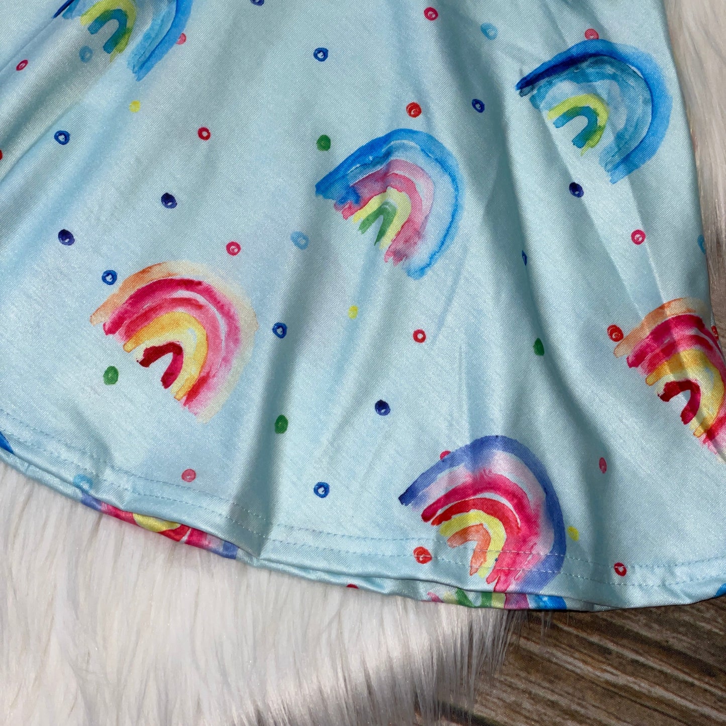 Light Blue Rainbow Printed Short Sleeve Dress