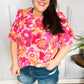 All That You Need Pink Floral Puff Sleeve V Neck Top