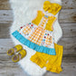 Yellow Pocket Tunic and Short Set with Blue Polka Dot Ruffle