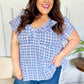 Hello Beautiful Blue Plaid V Neck Ruffle Elastic Babydoll Top