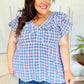 Hello Beautiful Blue Plaid V Neck Ruffle Elastic Babydoll Top