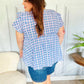 Hello Beautiful Blue Plaid V Neck Ruffle Elastic Babydoll Top