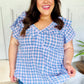 Hello Beautiful Blue Plaid V Neck Ruffle Elastic Babydoll Top