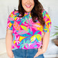 Vacay Ready Fuchsia Tropical Print Frill Mock Neck Top