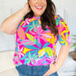 Vacay Ready Fuchsia Tropical Print Frill Mock Neck Top