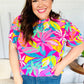 Vacay Ready Fuchsia Tropical Print Frill Mock Neck Top