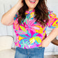 Vacay Ready Fuchsia Tropical Print Frill Mock Neck Top