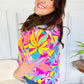 Vacay Ready Fuchsia Tropical Print Frill Mock Neck Top