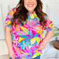 Vacay Ready Fuchsia Tropical Print Frill Mock Neck Top