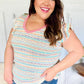 Sunny Days Coral Two Tone Striped Textured Knit V Neck Top