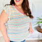 Sunny Days Coral Two Tone Striped Textured Knit V Neck Top