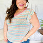 Sunny Days Coral Two Tone Striped Textured Knit V Neck Top