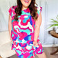 Go For Fun Fuchsia Geo Print Tiered Ruffle Sleeve Woven Dress