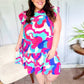 Go For Fun Fuchsia Geo Print Tiered Ruffle Sleeve Woven Dress