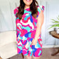 Go For Fun Fuchsia Geo Print Tiered Ruffle Sleeve Woven Dress