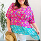 Vacay Ready Fuchsia Paisley Floral Dolman Sleeve Shark Bite Top