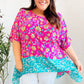 Vacay Ready Fuchsia Paisley Floral Dolman Sleeve Shark Bite Top