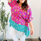 Vacay Ready Fuchsia Paisley Floral Dolman Sleeve Shark Bite Top