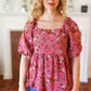 Just So Sweet Dusty Rose Floral Print Smocked Puff Sleeve Top