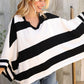The Traveler Black/White Stripe Dolman Notch Neck Sweater Poncho