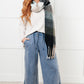 Wanderlust Wrap Oversized Plaid Fringe Scarf in Grey and Jade