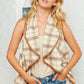 Stone Plaid Sleeveless Scalloped Vest