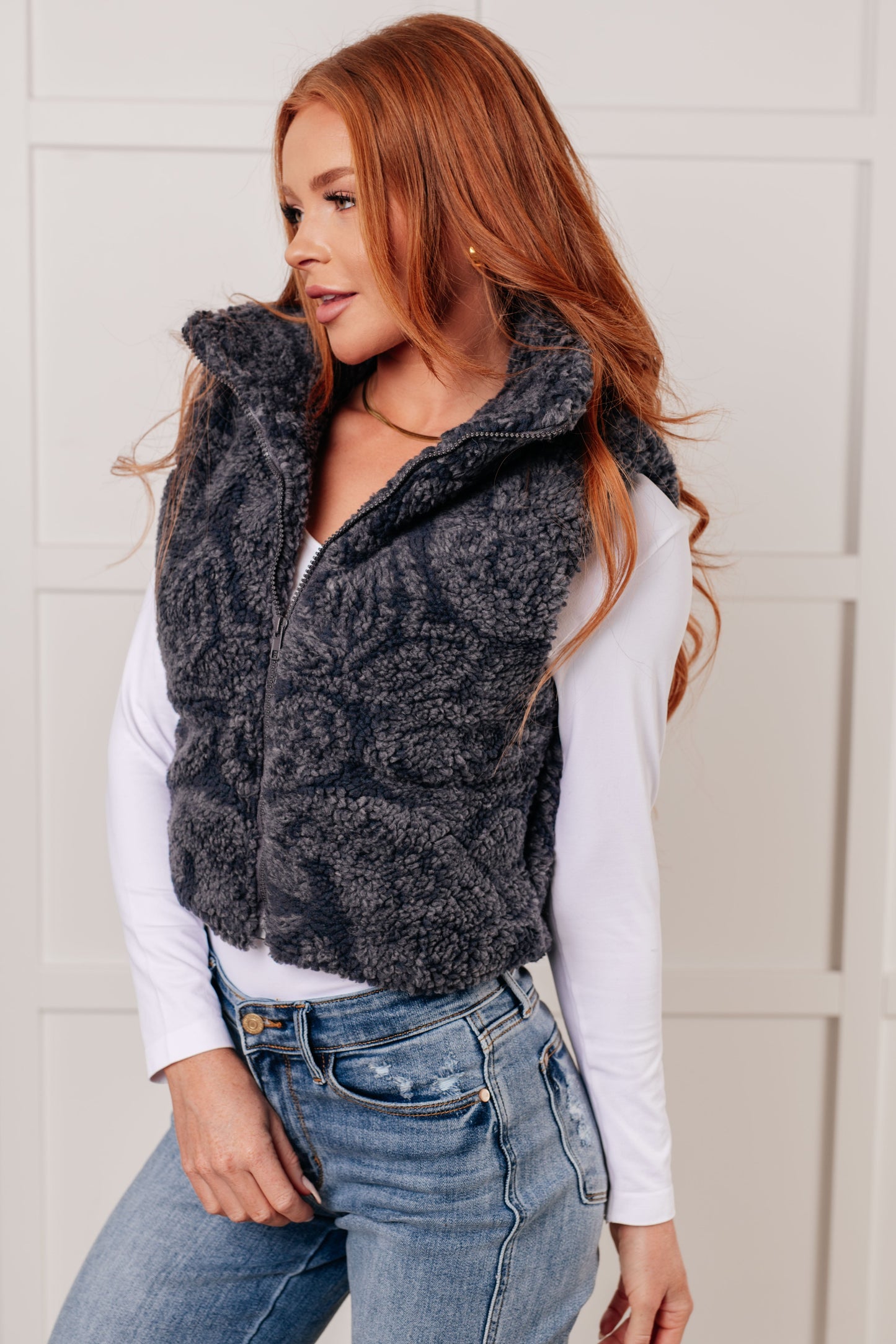 Just One More Layer Paisley Sherpa Print Vest