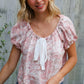 Feeling Femme' Blush Scoop Neck Floral Top w/Bow