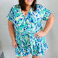 Green & Blue Geometric Print Surplice Romper