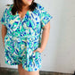 Green & Blue Geometric Print Surplice Romper