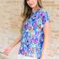 Lizzy Cap Sleeve Top in Blue and Magenta Ikat