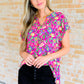 Lizzy Cap Sleeve Top in Fuchsia and Green Floral Paisley