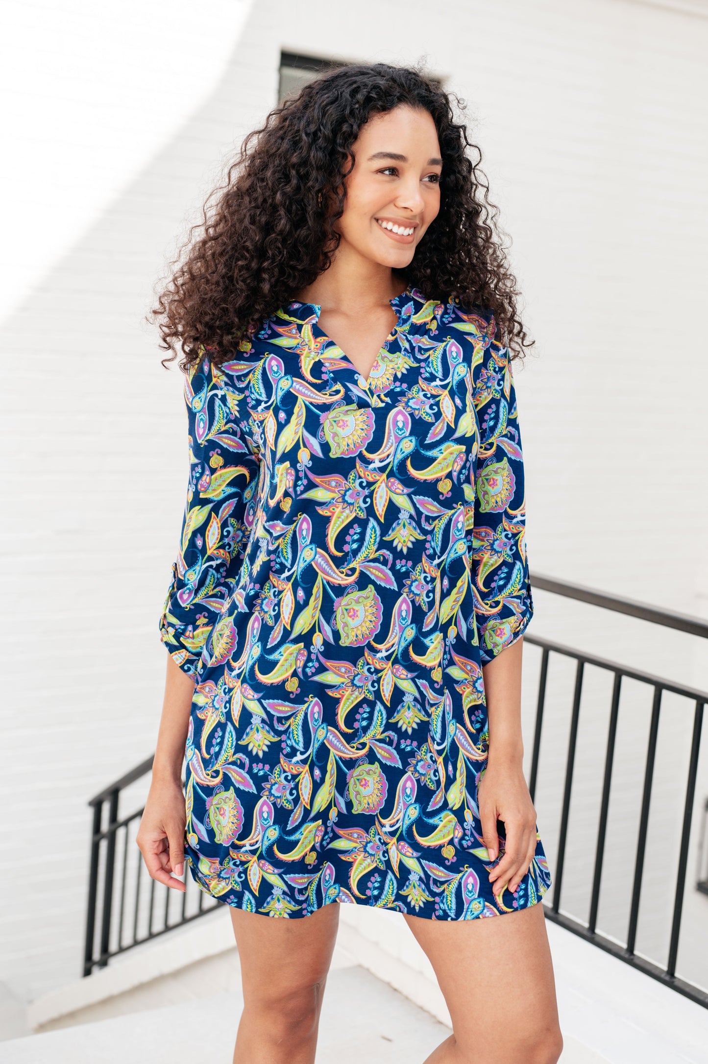 Lizzy Dress in Navy and Bright Paisley Floral