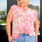 Lizzy Flutter Sleeve Top in Ivory and Pink Muted Floral