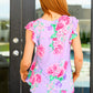 Lizzy Flutter Sleeve Top in Lavender and Hot Pink Bouquet