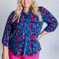 Lizzy Top in Navy and Teal Multi