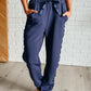 Lysa Satin Stripe Lounge Pants in Smoky Navy