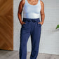 Lysa Satin Stripe Lounge Pants in Smoky Navy