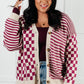 No Brainer Button Down Sweater Knit Cardigan in Magenta/Oatmeal