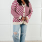 No Brainer Button Down Sweater Knit Cardigan in Magenta/Oatmeal