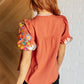 No Concerns Embroidered Sleeve Blouse